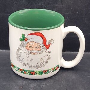 Vintage Potpourri Press 1988 Santa Claus And Holly Christmas Mug Made In Korea